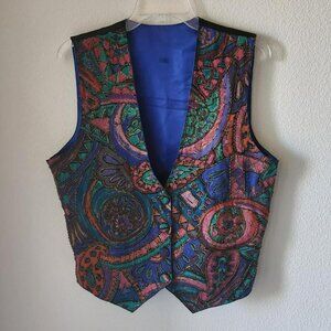 VINTAGE Handmade Paisley Beaded Suit Vest Size M Boho Hippie Indie Band Music